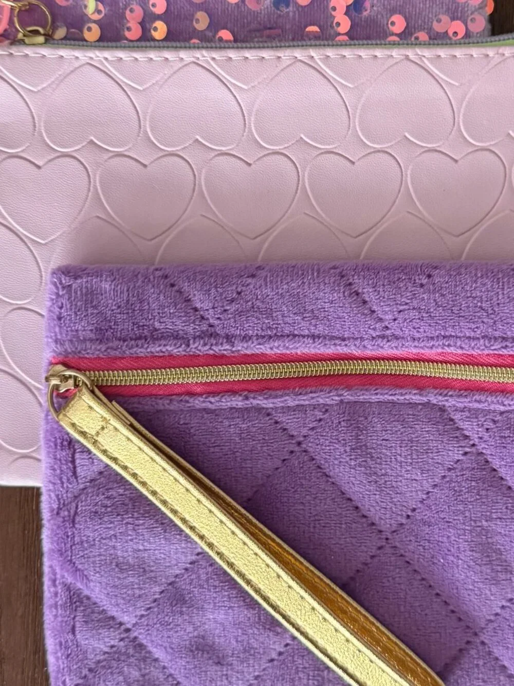 Ipsy Glam Bag Lot of 4 Lavender Pastel Sequin Velvet Cosmetic Pouches